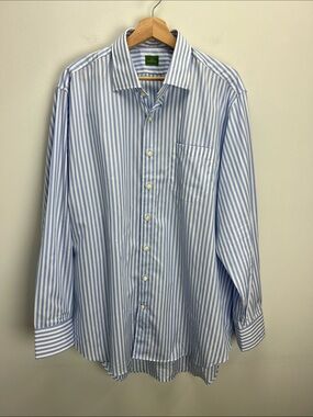 Sid Mashburn Pinstripe Dress Shirt Blue White Preppy Mens 17.5 Neck 35 Sleeve